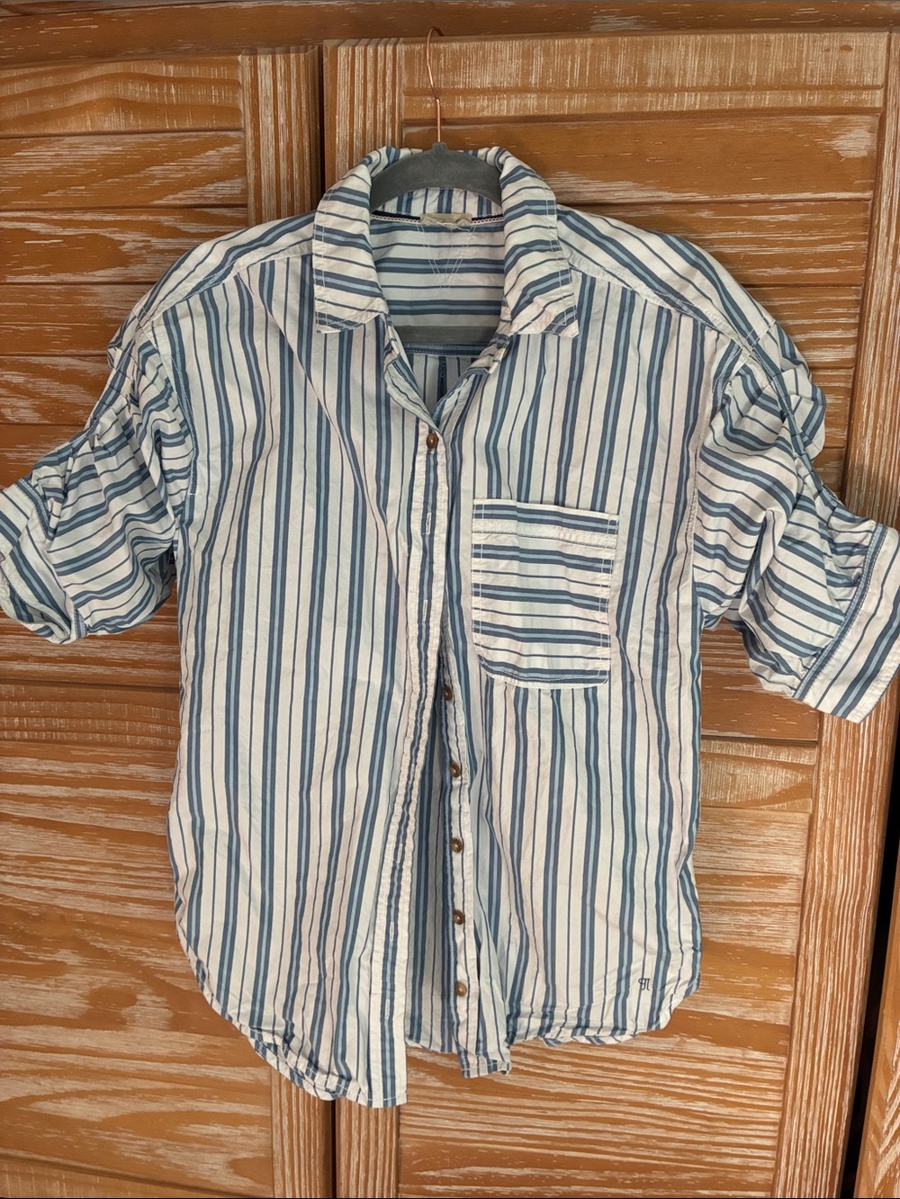 Pilcro Cinched Sleeved Button-Down Shirt